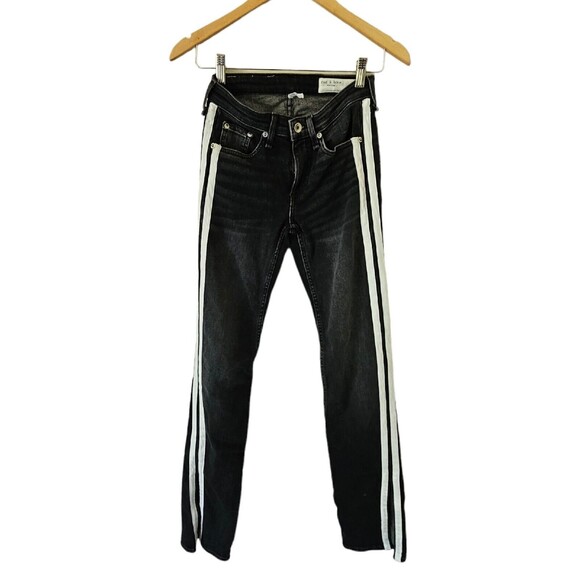 Rag & Bone Cate Black Flare Mid-Rise Straight Striped Jeans 23 - Picture 3 of 6